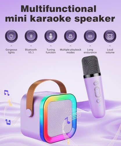 Mini Kids Karaoke Machine Ages 3-12, Wireless Microphones Bluetooth Speaker
