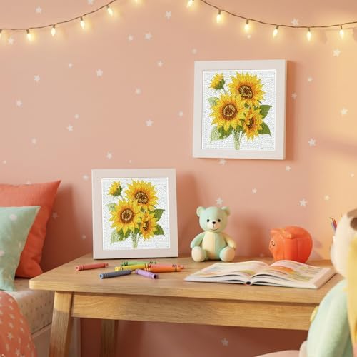 Sunflower Diamond Art Kits for Kids with Frame,Diamond Painting Kit for Kid