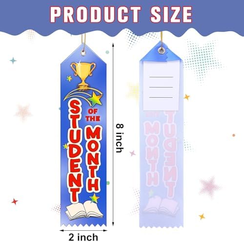 Wavwavw 100 Pcs Student of the Month Award Ribbons Bulk 8" x 2" Prizes Ribbons with Event Card and String Award Prize Gift for Tournaments Competitions Party Classroom Home Study Supplies