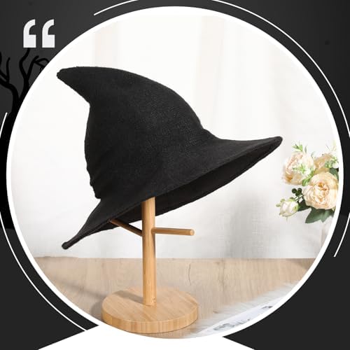 Boyiee Knitted Witch Hat Foldable Wide Brim Cap Pointed Felt Hat for Women Halloween Cosplay Costume Masquerade Accessory