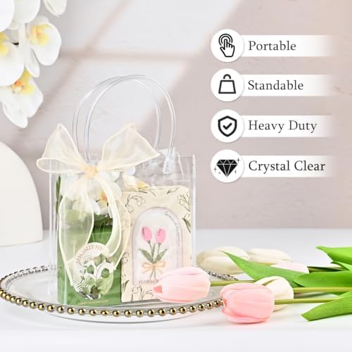 Ohuimrt 50 Pack 5.9" x 2.8" x 6.3" Clear Plastic Gift Bags with Handles