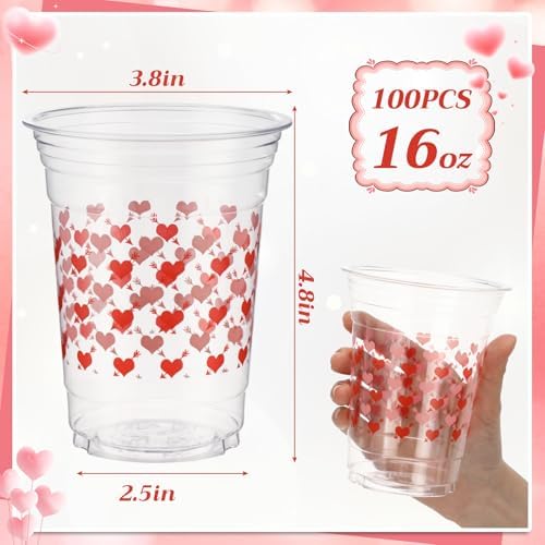 100 Pcs 16 oz Wedding Plastic Cups Bulk Disposable Romantic Cups