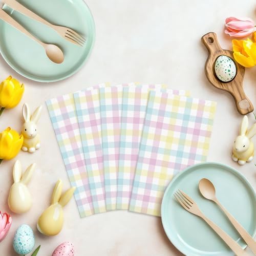100Pcs Easter Pastel Plaid Paper Napkins