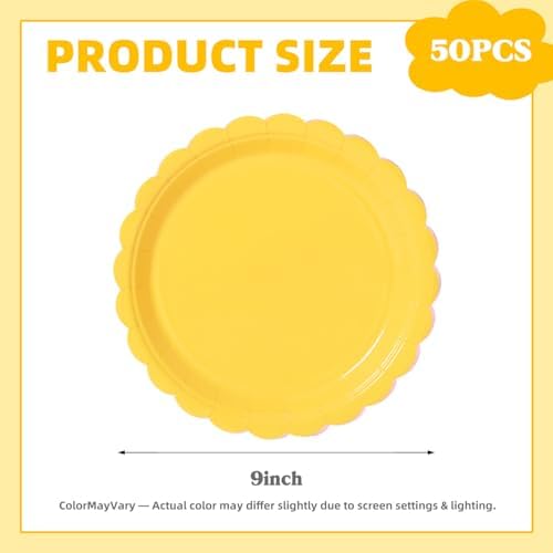 Vyntra 50 Pcs Yellow 9 Inch Scalloped Paper Dinner Plates