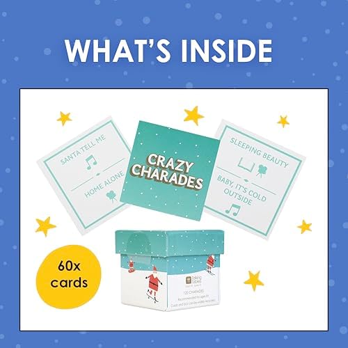 Talking Tables Crazy Charades Game, 60 Cards, Dinner Party, Fun Travel Pocket Games for Kids, Adults, Card Games, Xmas Stocking Stuffer Christmas, Ages 8+