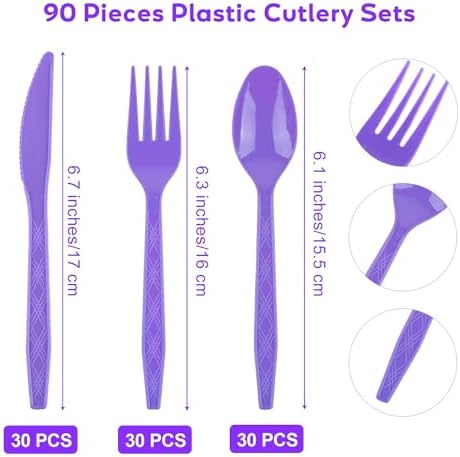 Kochorie 90 Pieces Purple Plastic Cutlery Set