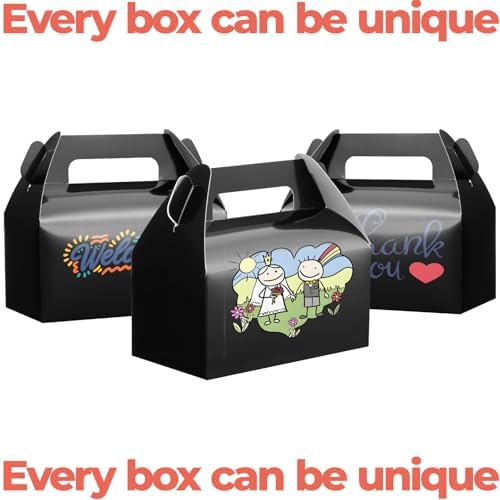 UnicoPak 30 Pack Black Gable Treat Boxes, Party Favor Boxes, Gift Boxes for Kids, for Snacks, Candy, Toys, Birthday Party, Wedding, Halloween, Christmas – 6.5x3.5x3.5 Inches