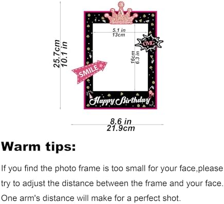 30 Pcs Hot Pink Birthday Photo Booth Props Kit for Girls, Happy Birthday Party Favors Supplies with Mini Frame Bday Party Decoration Set for Women Rose Gold Selfie Paper Party Supplies