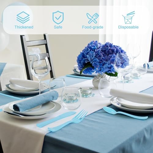 Kochorie 300 Pcs Light Blue Plastic Silverware, Disposable Plastic Utensils