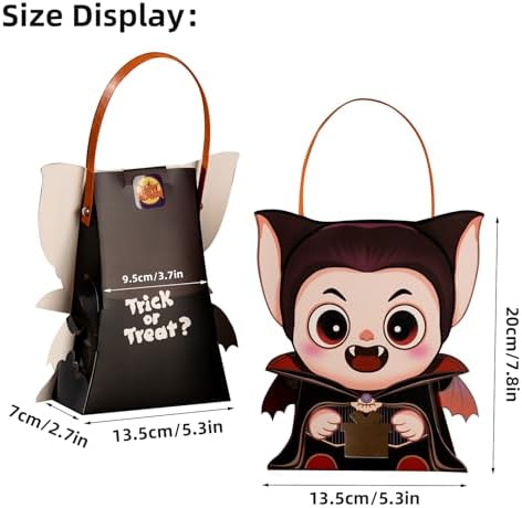CcXxMming 30 PCS Halloween Treat Boxes with Handles and Stickers, 4 Designs Ghost Mummy Vampire Candle, Medium Size, Halloween Candy Gift Boxes and Goodie Bags with Transparent Window, Party Favors
