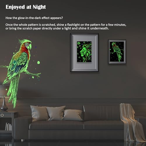 Scratchboard Art for Adults Luminous Scratch Painting Kits-A5/8 PCS-Animals