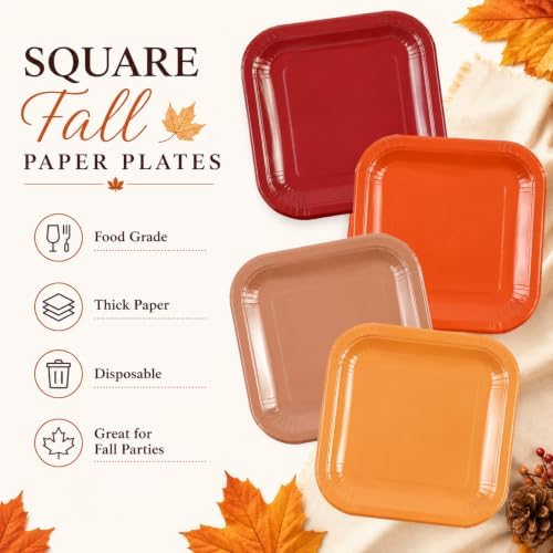 48PCS Fall Disposable Paper Plates 7 inch Square Party Decor Dessert Plates