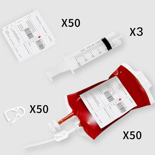 50 Packs Halloween Blood IV Bags for Drinks, Halloween Drinks Pouches
