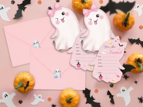25 Pack Pink Halloween Invitations Card with Envelopes and Sticker