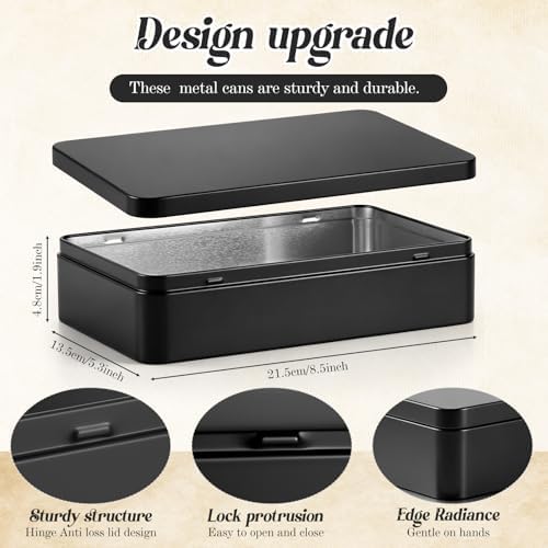 Hotop 8.5 x 5.3 x 1.9 Inch Metal Tins with Lid Storage Box, Black, 1 Pack