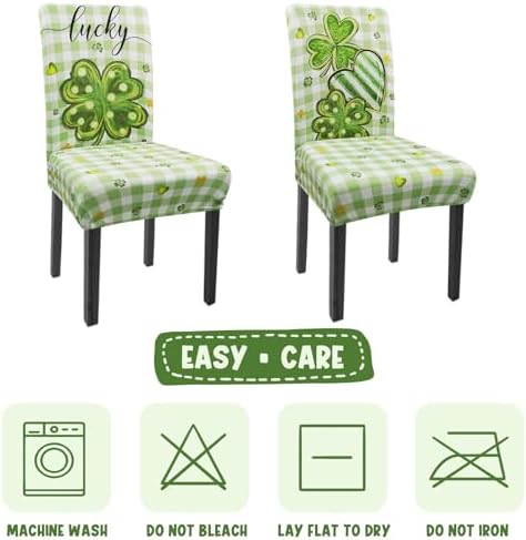 St. Patricks Day Chair Covers Set of 4 Green Shamrock Parsons Slipcovers