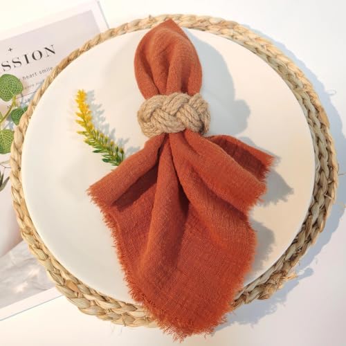 Woven Napkin Rings Set of 12, Natural Cotton Yute Napkin Holder Brown