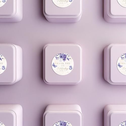 Mobiusea Creation Purple Floral Thank You for Celebrating with Us Stickers | Gold Foil Wedding Favor Stickers | 60pcs Waterproof 2" Thank You Labels for Baby Shower, Bridal Shower, Parties (Pack of 2)
