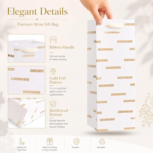 SHIPKEY 4 PCS Wine Gift Bags 13.7" Luxury Gold Bottle Bag for Weddings