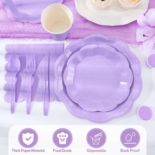 350 Pcs Lavender Plates and Napkins Serve 50, Light Purple Party Supplies