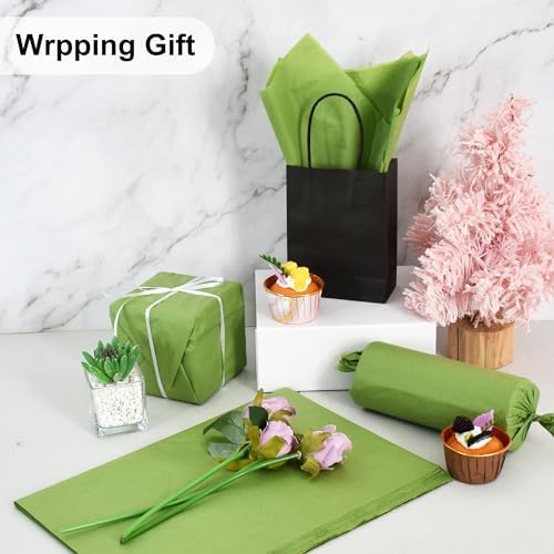 BEISHIDA 100 Sheets Olive Green Tissue Paper Bulk, Wrapping Tissue Paper for Gift Bags, 14 x 20 Inch Gift Wrap for Birthday Wedding Graduation DIY Crafts Holiday Flowers
