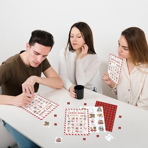 Christmas Party Bingo Game Cards, Santa Bingo Set for Adults Large Group, Winter Holiday Fun Party Games, Xmas Activities Icebreaker Games, for Family Friends, 03