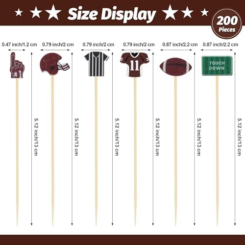 Aodaer 200 Pieces Football Toothpicks 5.12 Inch Football Cocktail Picks Food Picks for Appetizers Bamboo Football Skewers for Sports Birthday Rugby Football Themed Party Decoration