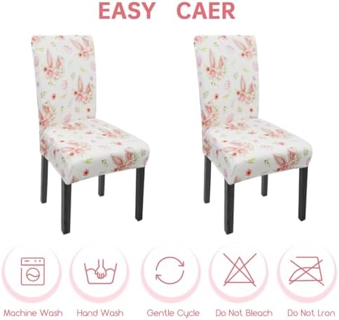 Easter Chair Covers Set of 4 Spring Bunny Ears Floral Dining Room Slipcovers Stretch Parsons Chair Seat Protectors Spring Easters Decor-4PCS