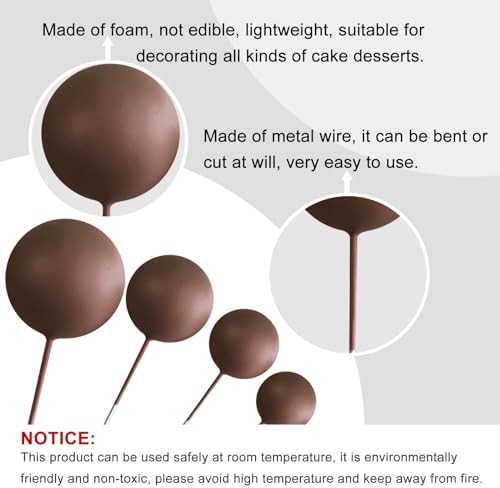 ASTARON 20 Pcs Foam Brown Balls Cake Topper Decorations for Birthday Cake