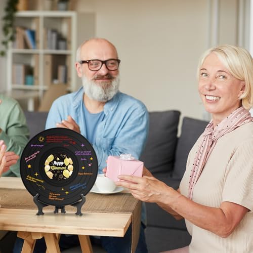 Happy Retirement Decoration Retirement Guest Book to Sign Vinyl Record with Signature Pen Happy Retired Gift Farewell Party Supply Going Away Gift for Men Women Office Birthday Decor(Black)