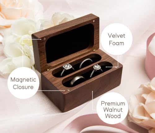 Engraved Walnut Quad Ring Box: "Forever & Always" Wood Ring Holder Case