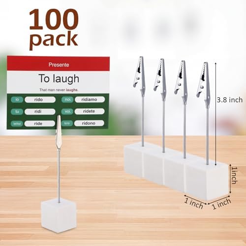 100 Pcs Cube Base Memo Clip Holder with Alligator Clip, White