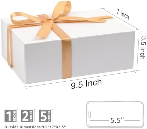 LIFELUM White Magnetic Gift Box for Wedding Presents, 9.5"x7"x3.5"