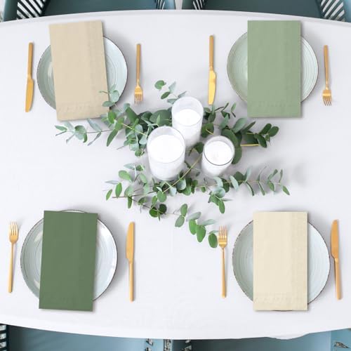 Whaline 120 Pcs Sage Green Guest Napkin Nude Sage Green Color Disposable Paper Pack Wedding Dinner Hand Napkin Towel for Bathroom Birthday Bridal Shower Party Supplies