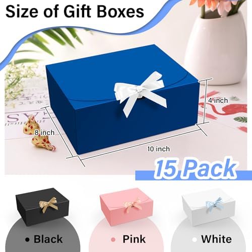 PEKGRIL 15 PCs Gift Boxes, 10X8X4 Inch Proposal Box with Ribbon, Blue Box