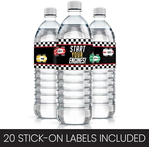 Race Car Birthday Water Bottle Labels, 20 Count