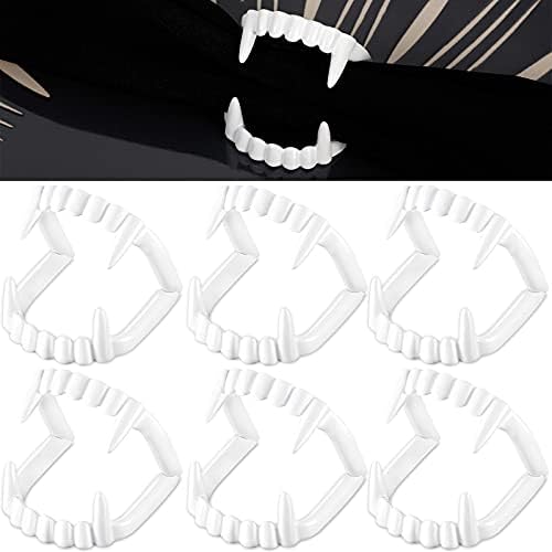 Set of 6 Halloween Napkin Ring Holder Buckle Vampire Fangs Teeth Napkin Rings Metal Alloy Napkin Rings Spooky Napkin Holder Ring Serviette Ring Holders for Halloween Party Dinner Table Decor (White)