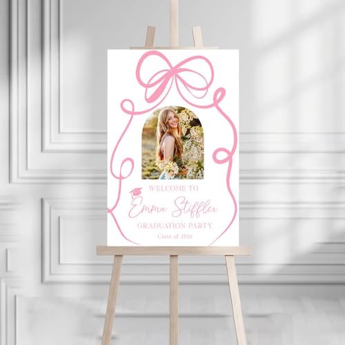 Personalized Bow Graduation Party Welcome Sign, Graduation Yard Signs Class Of 2026, Congrats 2026 Grad With Name, Senior Graduation Sign, College High School Graduation Sign, Pink Graduation Décor