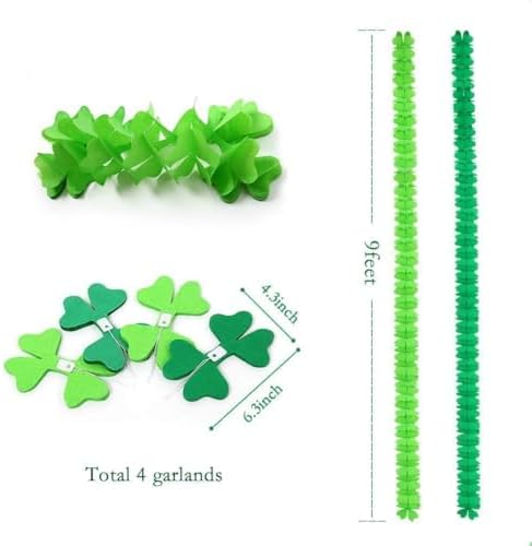 Cheerland Green Party Garland Hanging Shamrock Banner Four Leaf Clover Streamer Paper for Wild One Birthday Wedding Baby Shower Jungle Dino Lucky Irish Decoration Spring Celebration Tropical Supplies