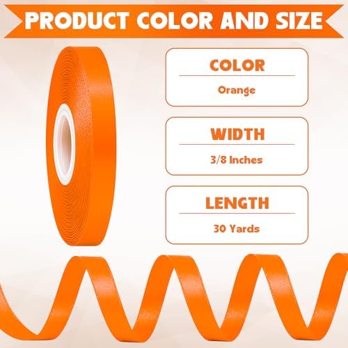 3/8In 30Yards Orange Thin Ribbon for Gift Wrapping Halloween Thanksgiving