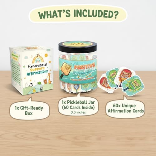 Positive Pickleball Jar With 60 Affirmation Cards, Emotional Support, Funny Pickleball Gifts for Women, Cute Pickleball Ball Paddles Decorations