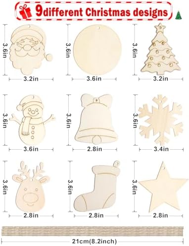 WOHOHOHO 45Pcs 9 Designs Christmas Unfinished Paintable Blank with Tray