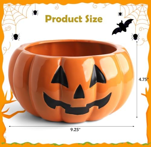 Halloween Pumpkin Candy Bowl 9.25” Ceramic Jack O Lantern Candy Dish