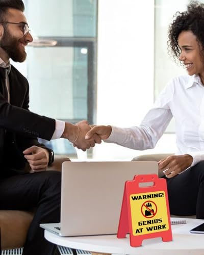 Funny Office Desk Decor Sign Warning Genius at Work Desk Sign Cubicle Decorations Humor Office Gift for Coworker Colleague Boss