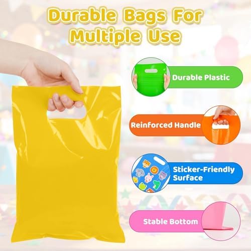 VieFantaisie 50 PCS Yellow Party Favor Bags, 8" x 11" Goodie Bags for Candy Treat Craft Easter Egg, Plastic Gift Bag with Die Cut Handles for Birthday Party, School Events & Small Business, Wedding