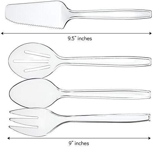 Plasticpro Disposable Plastic Serving Utensils Set of 12, 3 Spoons, 3 Forks 3 Knives, 3 Sifting Spoons, Clear Heavyweight