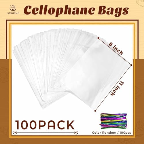 LOKQING Clear Halloween Treat Bags, 100 Pack 8x11 in for Gifting