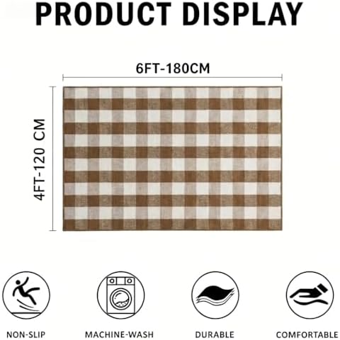 SEEKSEE Fall Decor Buffalo Plaid Rug 4' x 6' Coffee and White Large Front Door Mat, Layering Area Rug, Fall Rug for Outdoor Patio Entryway Indoor Living Room Kitchen Dining Room Decor