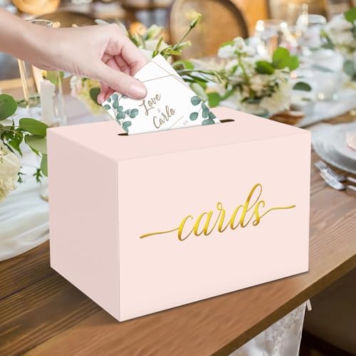 Blush Pink and Gold Foil Card Box for Party, 1 Pack