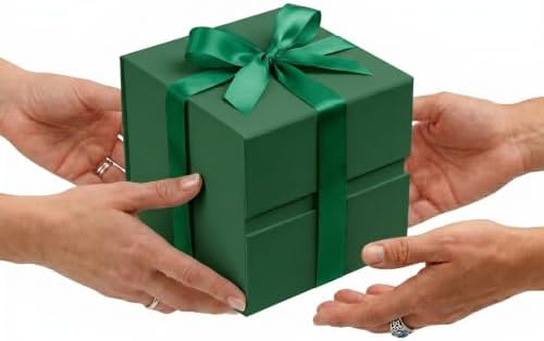 LIFELUM Dark Green Gift Box for Christmas with Magnetic Lid, 7"x7"x7"